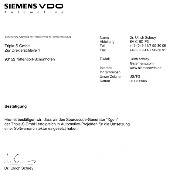 Triple-S X2X Empfehlung Siemens VDO